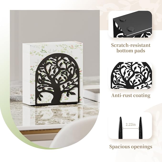 Metal Napkin Holder for Table – Decorative Tree of Life Napkin Holders for Kitchen & Dining Table, Fits Cocktail, Lunch & Guest Paper Napkins, Black Countertop Napkin Holder for Home, Restaurant & Bar