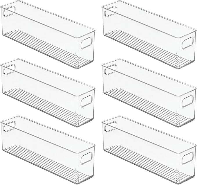 mDesign Plastic Kitchen Organizer - Storage Holder Bin with Handles for Pantry, Cupboard, Cabinet, Fridge/Freezer, Shelves, and Counter - Holds Canned Food, Snacks, Drinks, and Sauces - 6 Pack - Clear