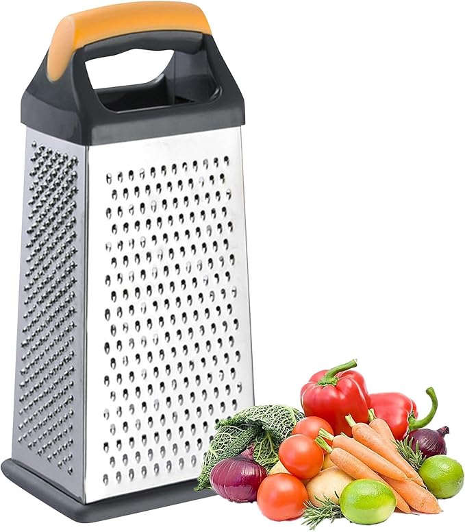 4 Sided Box Grater, Stainless Steel Grater Slicer with Handle, Cheese Grater, Kitchen Food Shredder, Food Grater Cutter Planing for Ginger, Garlic, Cucumbers, Carrots, Cheese, Potato