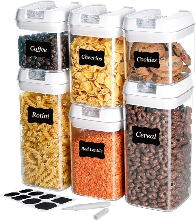 Food Storage Containers with Lids, 6 Pieces Set Airtight Food Containers , Interchangeable Lock Design & Heavy Duty BPA Free Plastic (6)
