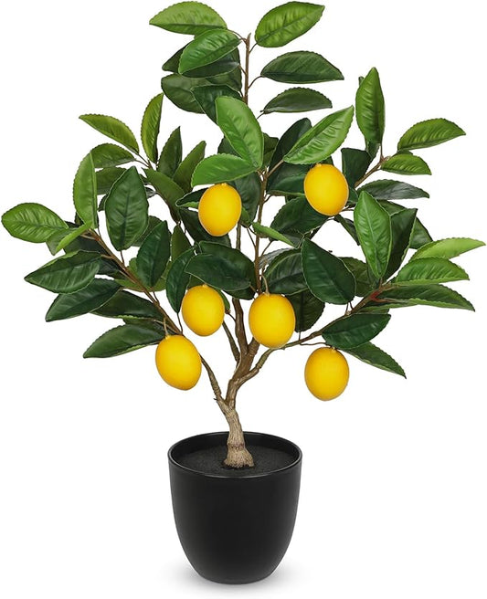 Oairse Artificial Potted Plants 19.7 inches Small Fake Lemon Tree Artificial Lemons Citrus Tree with Black Pot Faux Plants Indoor Lemon Decorations for Home,Office, Living Room Table, Desk