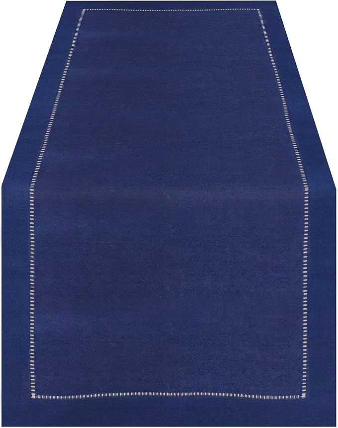 SARO LIFESTYLE Hemstitched Border Table Runner, Navy Blue, 16"x90"