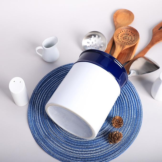 Ceramic Navy Blue Pattern Kitchen Utensil Holder, Large Cooking Utensil Crocks for Kitchen Countertop, Simple Style Utensil Organizer