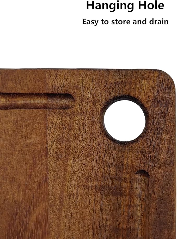 Small Acacia Wood Cutting Board Set of 2, Compact Wooden Chopping Board for Kitchen with Juice Grooves and Hanging Hole, Mini Cutting Board for Vegetables, Fruit, Bread, Meat, 10" x 7"
