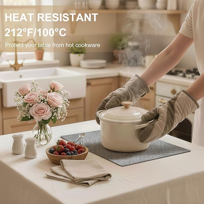 homing Faux Leather Heat Resistant Placemats 12 Packs, Waterproof Wipeable Dining PU Place Mats for Indoor & Outdoor, Easy to Clean, Light Grey