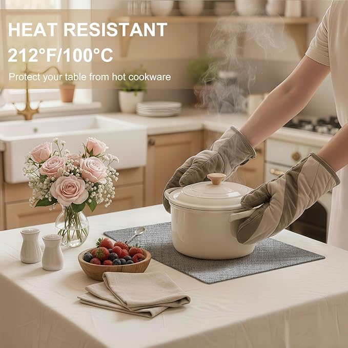 homing Faux Leather Heat Resistant Placemats 6 Packs, Waterproof Wipeable Dining PU Place Mats for Indoor & Outdoor, Easy to Clean, Light Grey