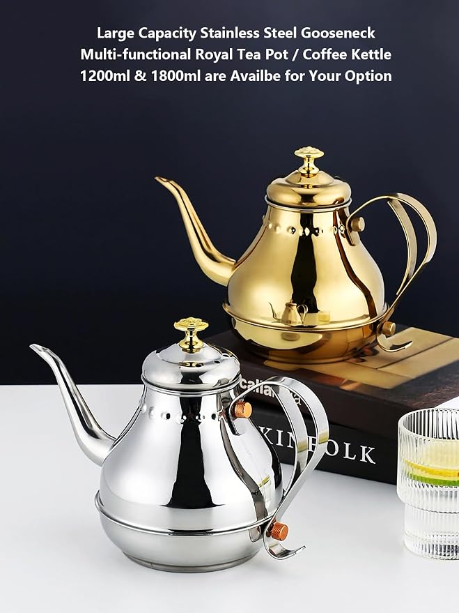 Royal Gooseneck Tea Kettle Stainless Steel Large Capacity Multi-Functional Coffee Pot with Built-in Strainer
