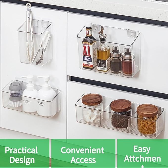 vacane Plastic Over Cabinet Door Organizer, Adhesive Mount Storage Organizer Container Hanging Basket Bins For Craft Room, Pantry, Office, Space Saving Holder for Kitchen Bags-XL 2pack