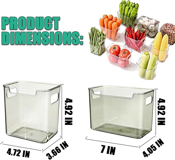 Stackable Crystal Clear Freezer Storage Bins - 2468 Pcs Organizer For Frozen Food, Meat & Veggies, Durable Plastic With Handles For Kitchen Cabinet, Space-saving Solution Green S+L
