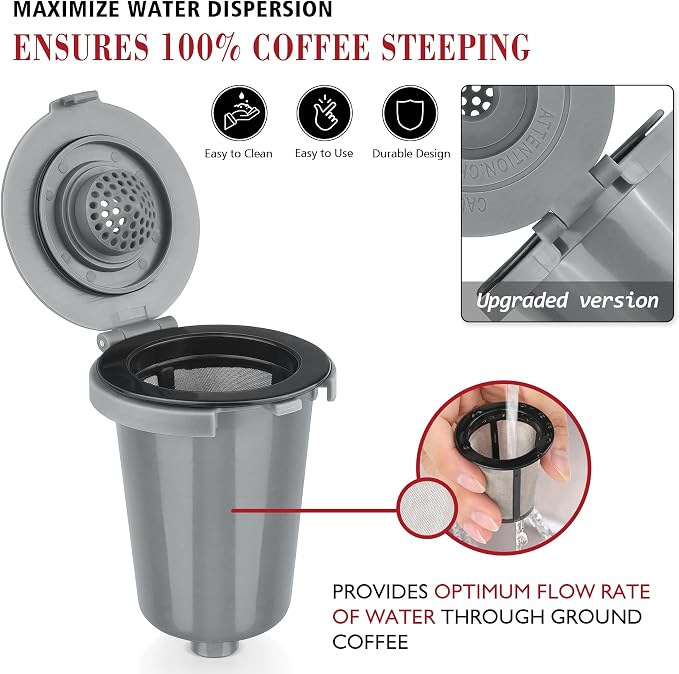 Newly upgraded Reusable Filter Cup for Cuisinart, Compatible with Cuisinart #SS-RFC HomeBarista Reusable Filter Cup, Light Gray (2 Pack)