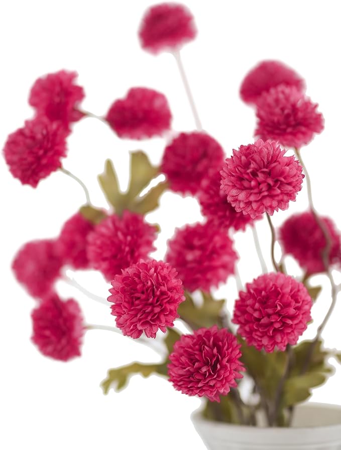 DuHouse 6pcs Artificial Flowers Faux Silk Pompon Mum,Silk Small Mini Chrysanthemum Ball with Stems for DIY Wedding Bouquets Centerpieces Vase Home Table Kitchen Decorations(Hot Pink)