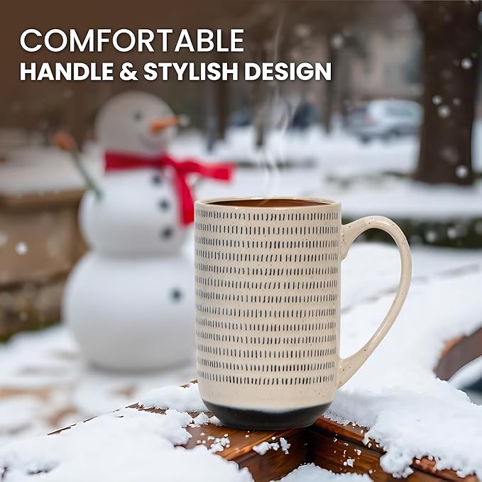 House Beautiful Versatile Modern Stoneware Mug Set - 19.5 oz, Set of 4 (Metro Mornings)