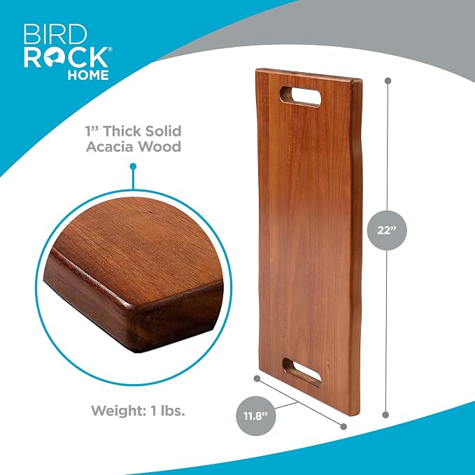 BIRDROCK HOME Acacia Wooden Cheese & Charcuterie Board with Handles 22" | Rectangular Food Platter for Bread, Meat, or Appetizers | Natural Wood Serving Tray Cutting Board for Kitchen & Outdoor Use