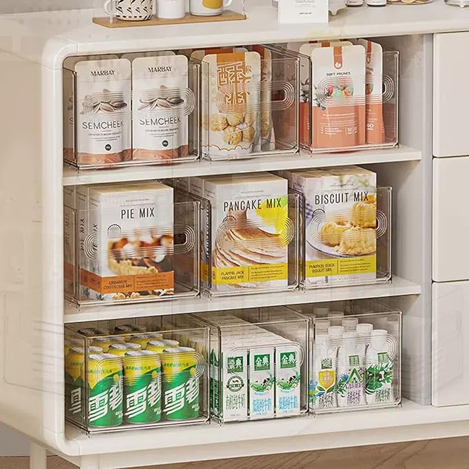 Storage Drawer, Pull Out Plastic Food Fridge Organizer Bins for Pantry Shelf Refrigerator Organization Kitchen Bathroom Cabinet Closet Office Clear blue