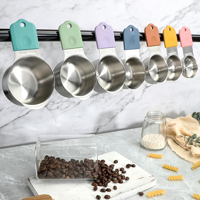 Magnetic Measuring Cups Set of 7 Stainless Steel Heavy Duty Stackable Measuring Cups for Dry and Liquid Ingredients