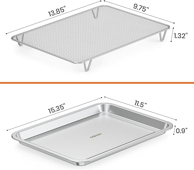 Onlyfire Stainless Steel Baking Sheet with Rack, 15.35 x 11.5 Cookie Sheet Pan Tray with Cooling Rack, Nonstick Roasting Pan Baking Pan for Oven, Smokers and Pellet Grills