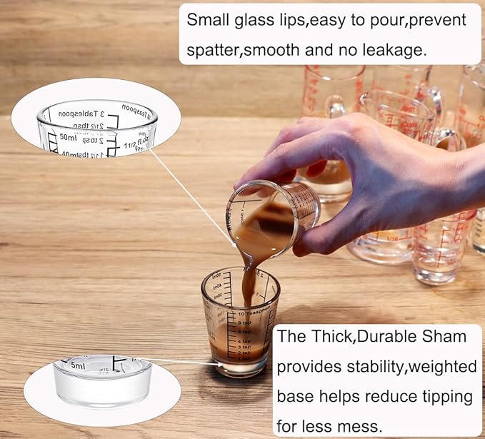 Ackers Mini Measure Heavy Glass, 32-Incremental Measurements Multi-Purpose Liquid and Dry Measuring Shot Glass, Black Single