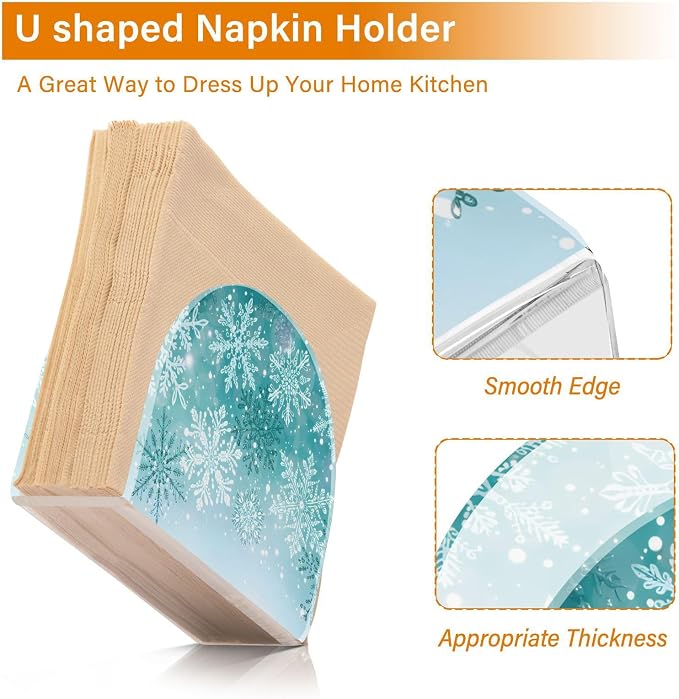 Silver Winter Teal Turquoise Snowflake Christmas Napkin Holder for Tables Paper Cocktail Napkin Holders for Kitchen Dinning Acrylic Dinner Napkin Dispenser for Restaurant Home Decor Bar Accessories