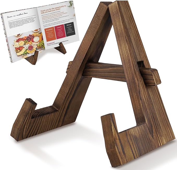 Wooden Cookbook Stand for Kitchen Counter, Rustic Recipe Book Holder, Cook Book Stand for Cooking, Farmhouse Book Display Stand for Cookbook, Tablet, Magazine, Kitchen Decor Gift for Mom