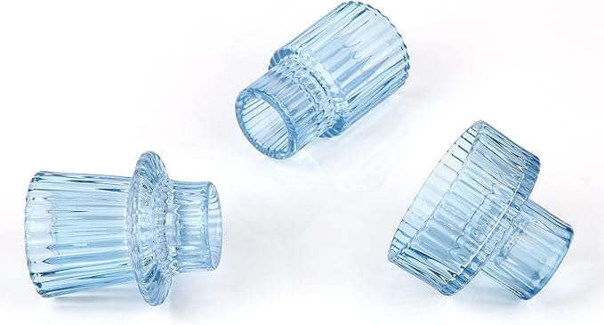 Vixdonos Glass Candlestick Holders Tealight Candle Holders for Table Centerpieces, Wedding Decor and Dinner Party (6 Pcs, Light Blue)