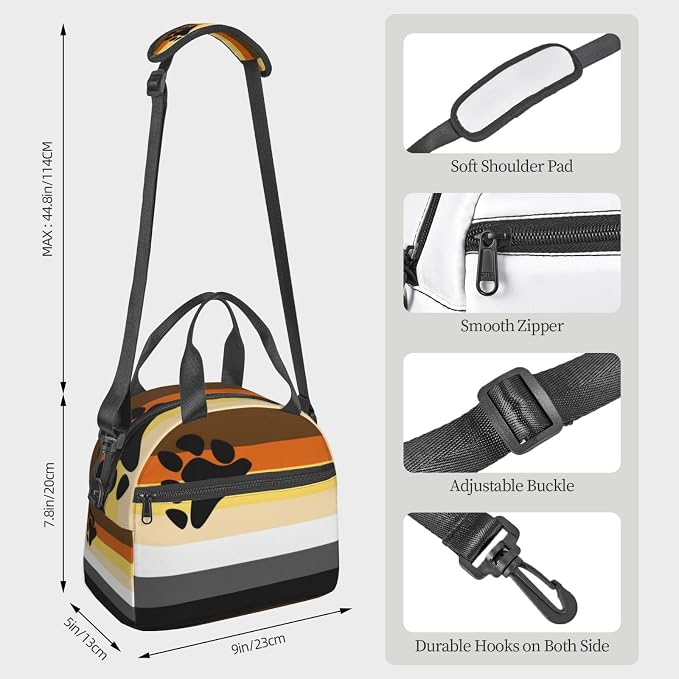 Bear Brotherhood Pride Flag Lunch Box Insulated Lunch Bag Portable Zipper Cooler Tote Bag Adult Bento Box for Women Men Reusable Meal Organizer with Adjustable Strap for Work Picnic Travel