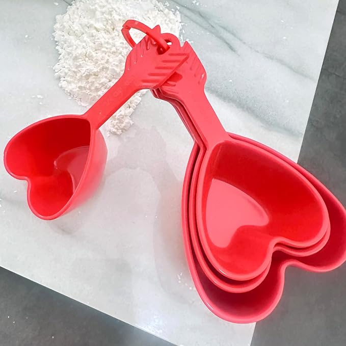 UP 4-Piece Heart Melamine Measuring Cups Set, Professional Nesting Baking and Cooking Tools for Liquid and Dry Ingredients, Red