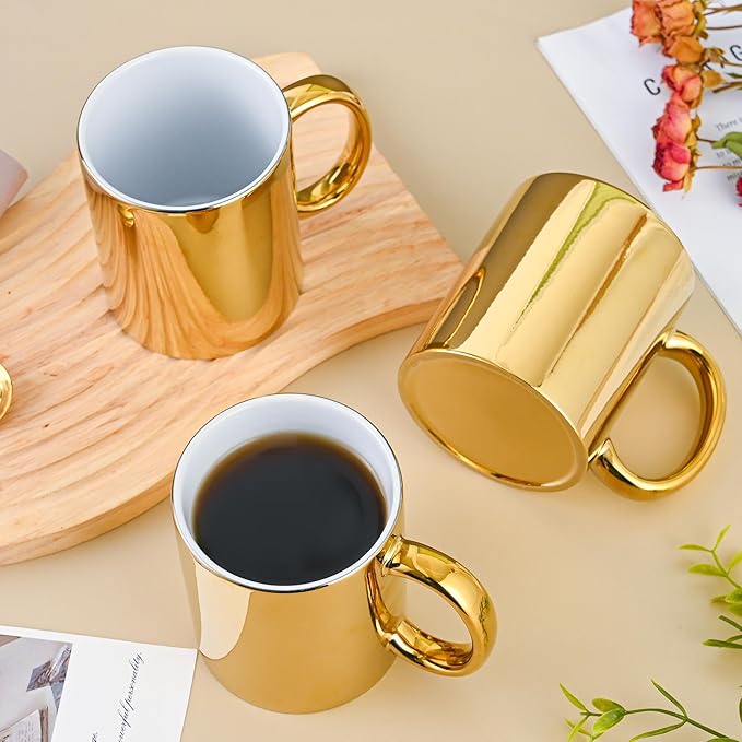 BYCNZB Coffee Mugs gold Ceramic Mug set of 4 Ceramic Cups for Coffee, Tea, Cocoa (12oz)