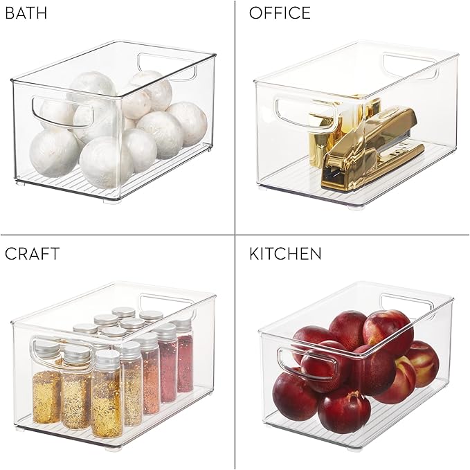 iDesign Clear Plastic Nesting Storage Bins, Set of 4, Space-Saving Organizers for Kitchen or Pantry