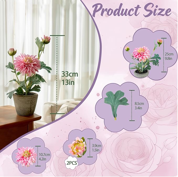 Rose Red Dahlia Flowers Fake Silk Mums Flower Artificial Chrysanthemum Flowers Faux Flowers for Vase Mums in Pot Spring Decor Coffee Table Home Party Decoration