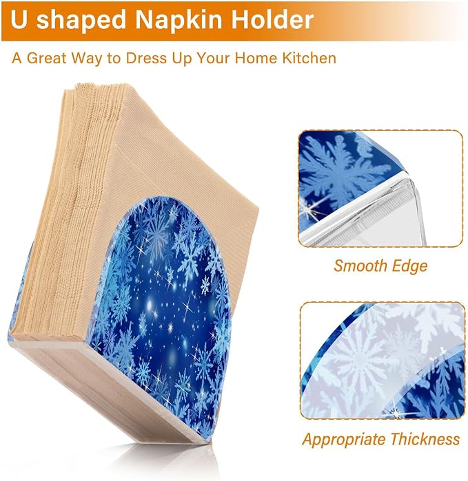 Blue Winter Christmas Glitter Snowflakes Napkin Holder for Tables Paper Cocktail Napkin Holders for Kitchen and Dinning, Acrylic Dinner Napkin Dispenser for Restaurant Home Decor Bar Accessories