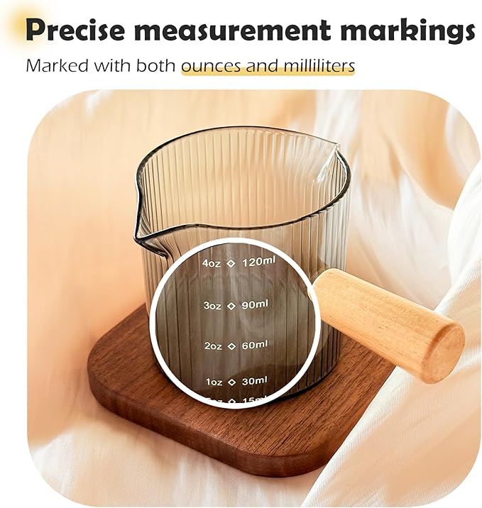 Espresso Measuring Cup with Handle, Espresso Pouring Cup with Spout, Espresso Shot, 4oz Glass Measuring Cup For Coffee, Milk, Tea, Baking and Cooking (Gray 120ml)