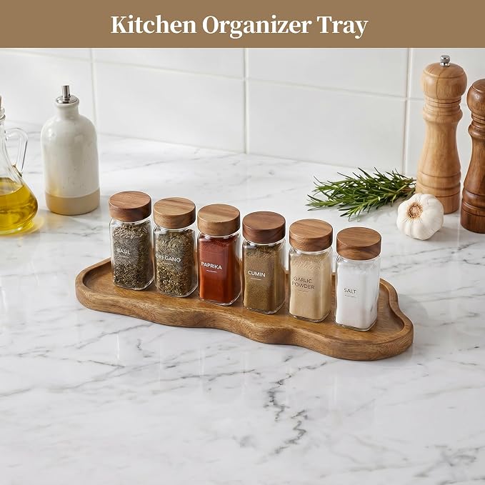 Small Wooden Tray | Acacia Wood Tray for Vanity, Bathroom Counter, Coffee Table & Toilet | Perfect for Jewelry, Remote, Perfumes & Catch All | Mini Charcuterie Board Serving Platter (Footprint Shape)