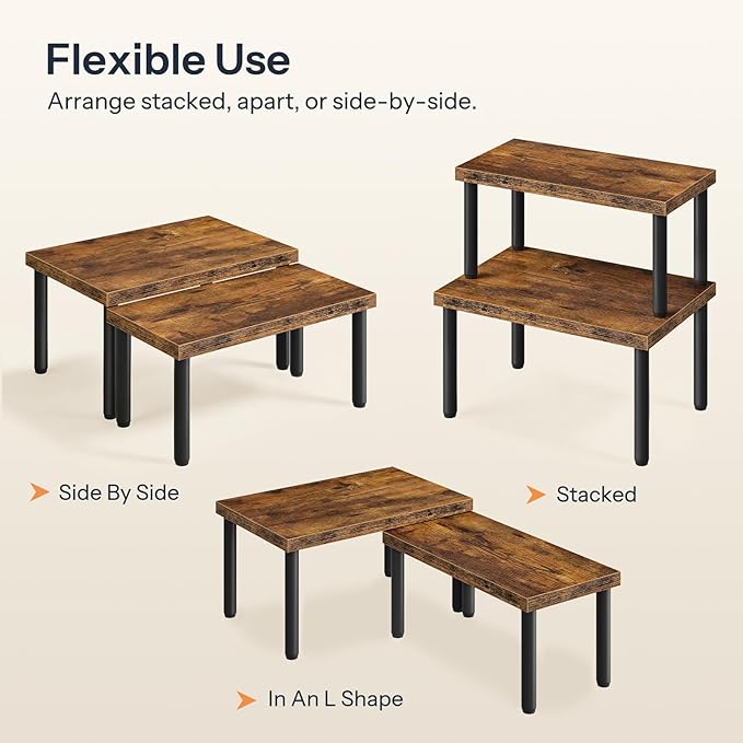 HOOBRO Cabinet Organizer Shelf, kitchen countertop organizer, Kitchen Storage, Spice Rack for cabinet, Stackable, Expandable, for Countertop,kitchen,cabinet, Rustic Brown BF15TL01
