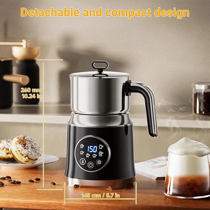 Milk Frother,Variable Temp and Froth Thickness,27oz/800ml Milk Steamer and Frother for cappuccino or Latte,Dishwasher Safe,6-in-1 Frother Machine,Fast Heating,Low Noise