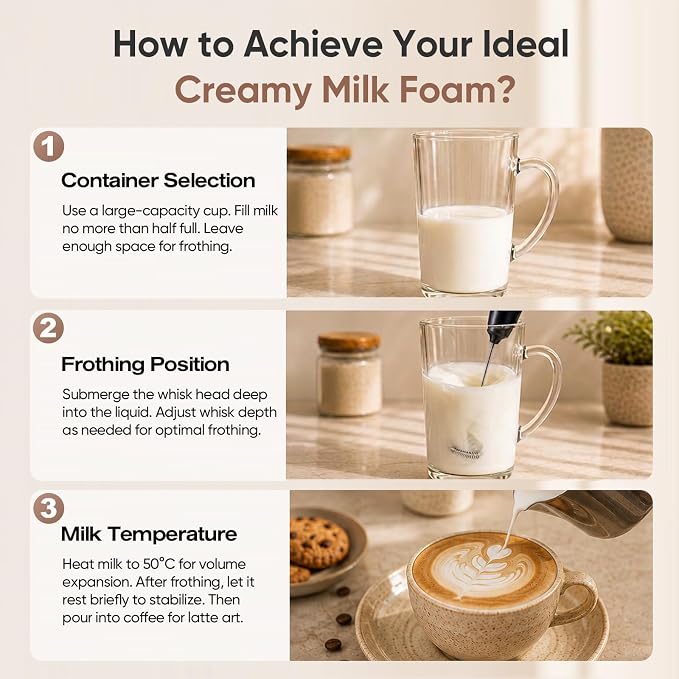Rechargeable Milk Frother Handheld, 2000mAh Battery Electric Coffee Frother Wand with Dual Detachable Whisk Heads, 2 Speeds, IPX6 Waterproof Drink Mixer & Stand for Latte, Cappuccino, Matcha