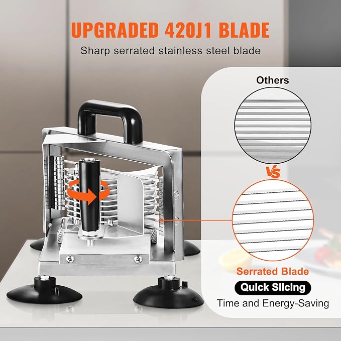 VEVOR Commercial Tomato Slicer, 3/16 inch Tomato Cutter Slicer, Stainless Steel Heavy Duty Tomato Slicer Machine, Manual Tomato Slicer with Non-slip Feet, for Cutting Tomatoes, Cucumbers, Bananas