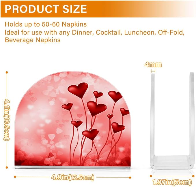 Valentine's Day Pink Hearts Napkin Holder for Tables Paper Cocktail Napkin Holders for Kitchen and Dinning, Acrylic Dinner Napkin Dispenser for Restaurant Home Decor Bar Accessories 2 Pack