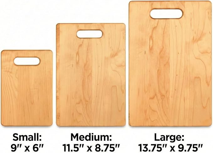 Handcrafted Maple Wood Cutting Board with Built-In Handle – Premium U.S.A. Made, Multiple Sizes – Thick Solid Maple, Chopping Block Perfect for Kitchen Prep or Personalized Engraved Gifts (Small)