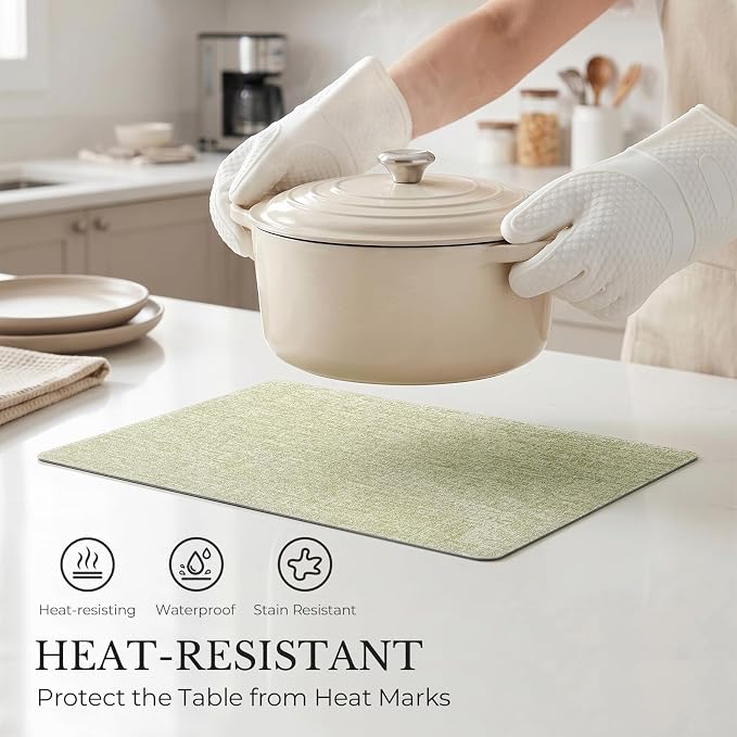 Romanstile Reversible Vinyl Placemats Set of 8, Faux Leather 100% Waterproof Oil-Proof Wipeable Place Mats, Heat Resistant Dual Sided Table Mats for Kitchen/Dining/Party (Grey Green, 12 x 17 Inch)