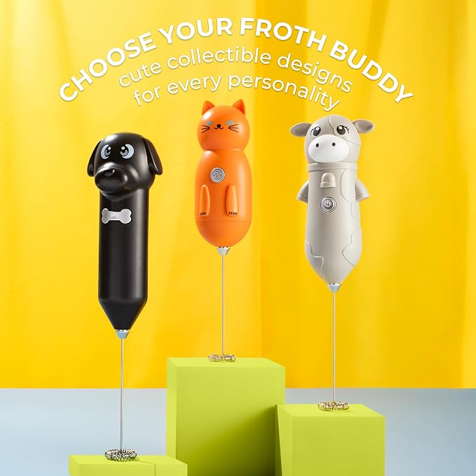 Zulay Kitchen Cat Milk Frother Wand – Cutesy Frother, Meet Your New Frothing Buddy Tiger The Cat, Adoption Papers and Stickers Included, Purrr-fect for Lattes, Cappuccino & Matcha – Orange