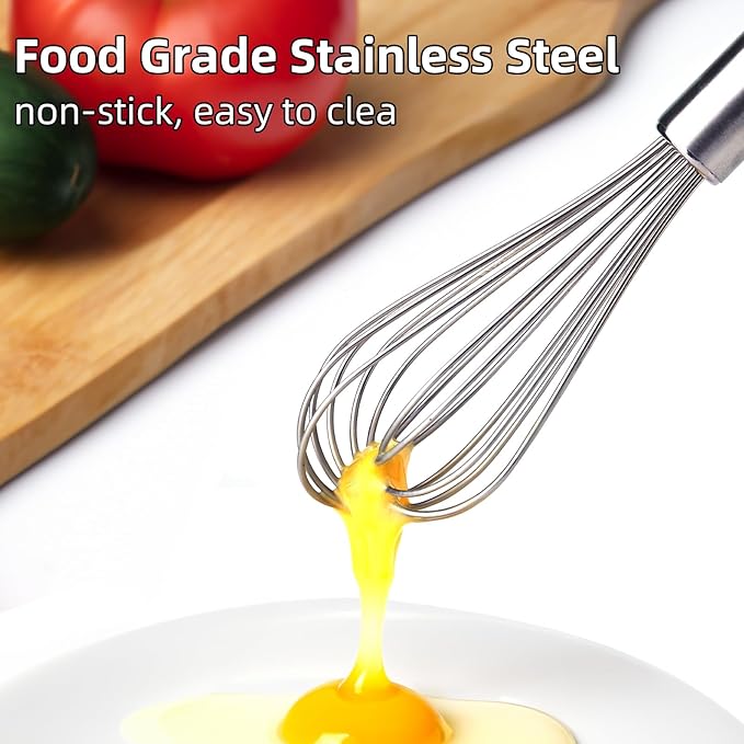 Stainless steel Small whisk for cooking, whisk is crafted with 8 thicker wire diameters, solving the problem that ordinary whisks tend to bend or break during vigorous mixing.(8 inches)