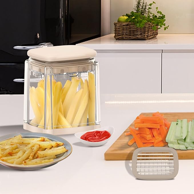 French Fry Cutter, Solucky Potato Onion Cutter, Professional Homestyle Vegetable Chopper Dicer, Great for Potatoes Carrots Cucumbers Zucchini Pepper (Apricot Pink)