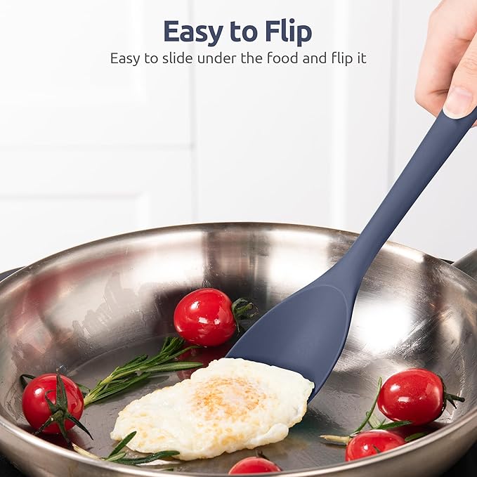 600ºF Heat Resistant Silicone Spoons: U-Taste Flexible Baking Spoon Spatula & Cooking Scoop Spoonula, Seamless Kitchen Utensils for Serving, Scraping, Scooping in Non-Stick Cookware (Midnight Blue)