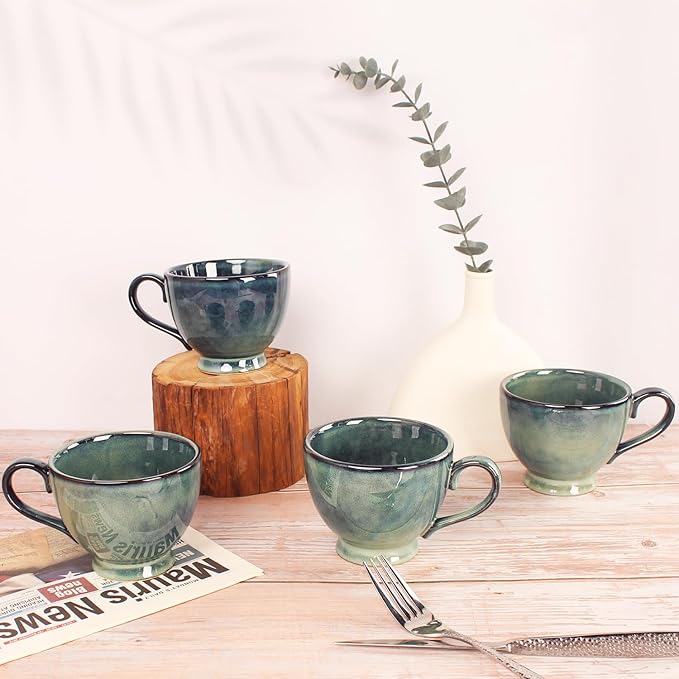 15 OZ Ceramic Coffee Cup, Tea Cups, Breakfast cups - 6.1" Large Coffee Cups With handle Set of 4 for Cocoa, cappuccino, tea, Cereal, Soup, Oatmeal, Coffee, Dishwasher Microwave Safe