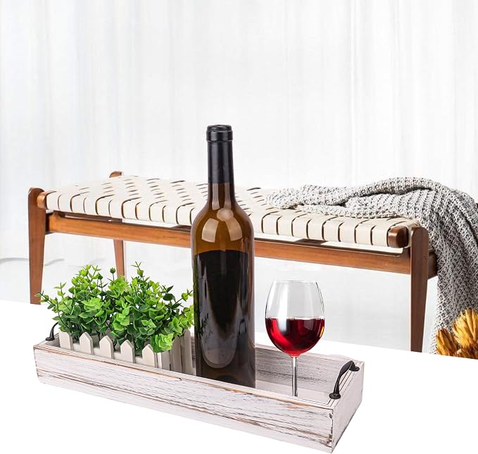 2 PCS 16 Inch Rustic Wooden Serving Trays with Metal Handles, Versatile Rectangular Wood Ottoman Tray for Living Room and Dining Table Centerpiece Decor, Home Decor, Coffee Table, Office