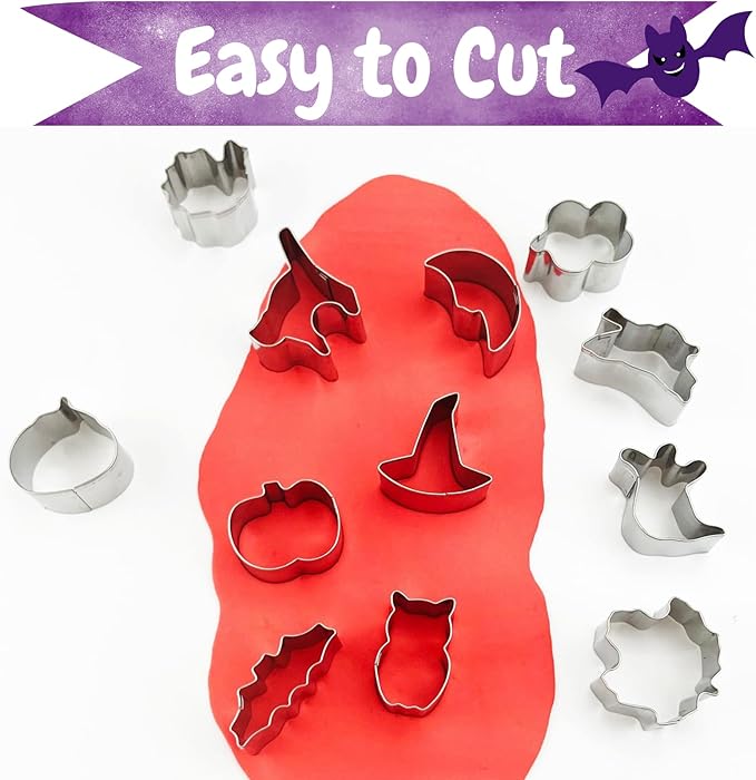 Halloween Cookie Cutters Set,12PCS Mini Halloween Cookie Cutters Stainless Steel - Pumpkin, Ghost, Bat, Witch's Hat, Cat and More