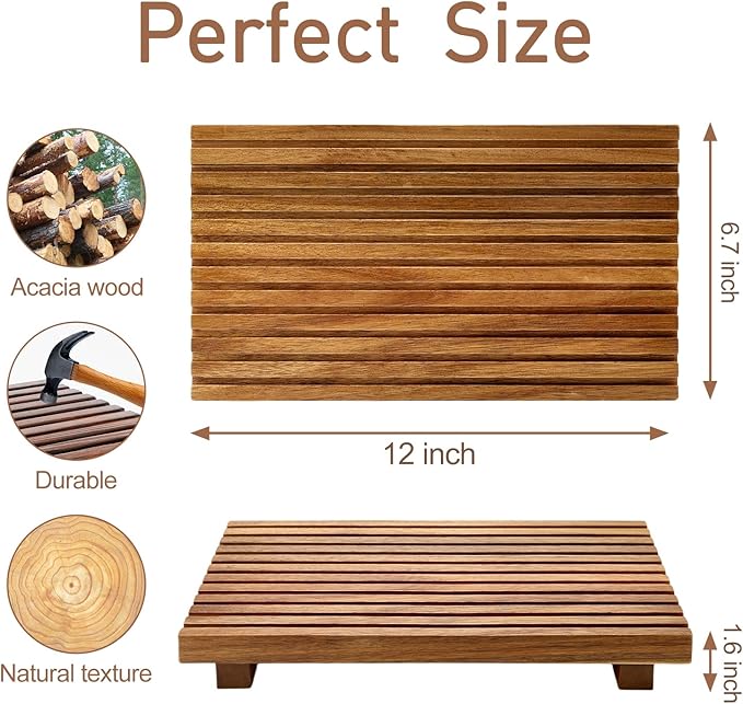 Acacia Wood Pedestal Stand for Bathroom Tray Organizer Kitchen Counter Decor Sink Candle Holder Decorative Wooden Display Risers for Kitchen Soap Tray Large Vanity Bathroom Counter Sink Trays