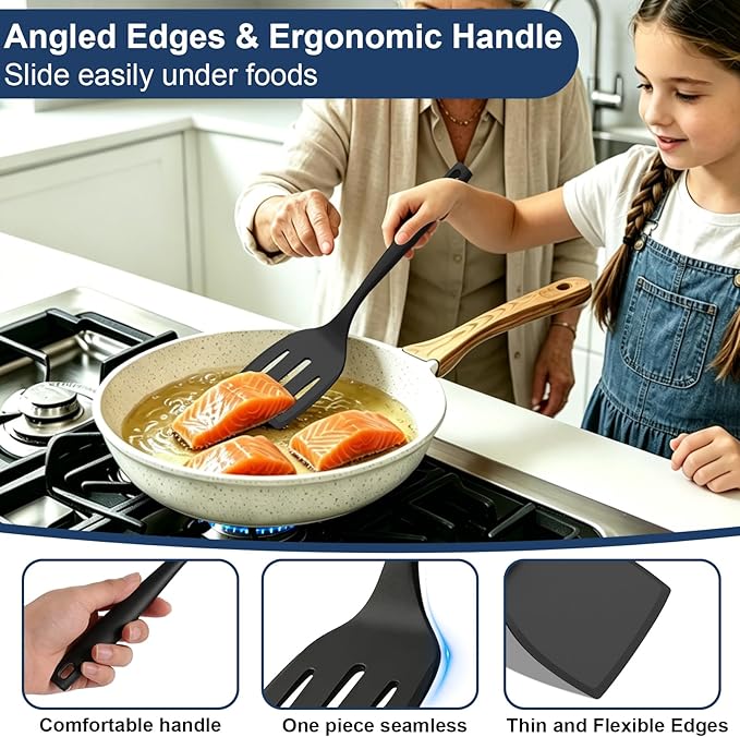 5 Pack Silicone Kitchen Cooking Utensils Set - Spatula, Turner, Tongs & Spoons for Nonstick Cookware, 600°F Heat Resistant, Non Toxic, Dishwasher Safe