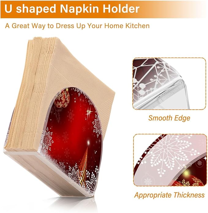 Acrylic Fall Napkin Holder for Table Kitchen Christmas Red Balls Snowflakes Cocktail Dinner Napkin Holders Paper Towel Dispenser Countertop Modern Home Decor