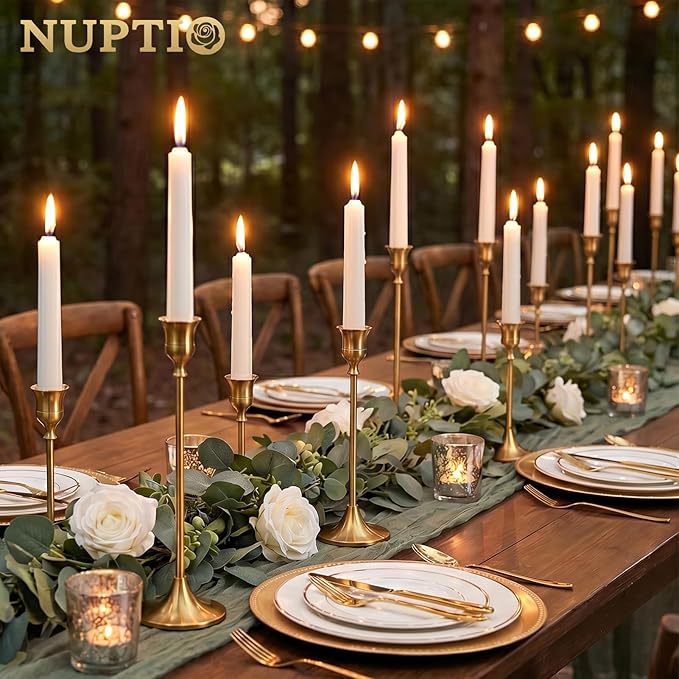 Nuptio Candlestick Candle Holders 15 Pcs Candle Stick Holder Gold Taper Candle Holder Candle Stand for Wedding Party Thanksgiving Halloween Birthday Mantel Baby Shower Table Centerpieces Decor